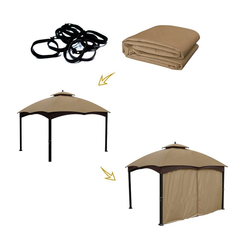 Hugline Gazebo Universal Replacement Privacy Curtain - Hugline 10' x 10' Gazebo Side Wall Outdoor Privacy Panel with Zipper (Khaki) - Image 5